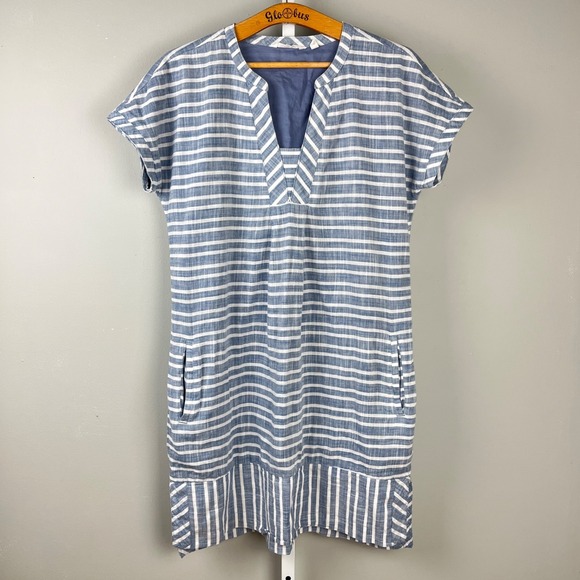 Athleta Dresses & Skirts - Athleta Stripe Barbados Dress Womens L Blue‎ White Stripe Pockets Nautical